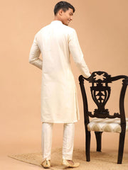 Vastramay Men's Cream Viscose Kurta Pyjama Set