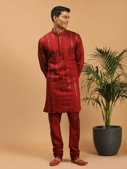 Shrestha By Vastramay Men's Maroon Viscose Kurta Pyjama Set