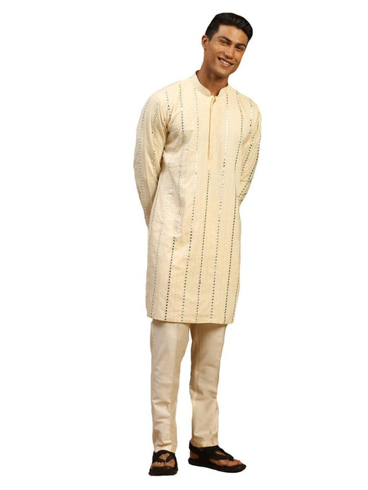 Shrestha By Vastramay Men's Cream Viscose Kurta Pyjama Set