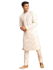 Shrestha By Vastramay Men's White Georgette Kurta Pyjama Set