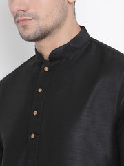 VM by Vastramay Men's Black Silk Blend Kurta Pyjama Set