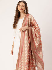 Sangam Prints beige Art Silk Printed Traditional Tassel Dupatta