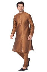 VM by Vastramay Men's Brown Silk Blend Kurta Pyjama Set