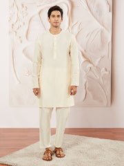 VASTRAMAY Men's Cream Viscose Kurta Pyjama Set