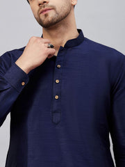 VM Men's Navy Blue And Black Cotton Blend Kurta Pyjama Set