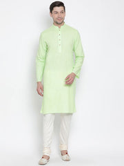 Vastramay Men's Light Green Cotton Linen Blend Kurta Pyjama Set