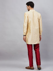 VM Men's Gold And Maroon Cotton Blend Kurta Pyjama Set