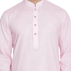 Vastramay Men's Pink Cotton Linen Blend Kurta Pyjama Set