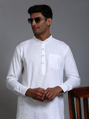 VM Men's White Cotton Linen Kurta Pyjama Set