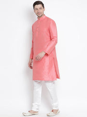 VM by Vastramay Men's Pink Silk Blend Kurta Pyjama Set