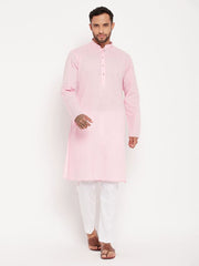 VM Men's Pink And White Cotton Kurta Pyjama Set