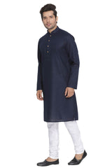 Vastramay Men's Blue Cotton Linen Blend Kurta Pyjama Set