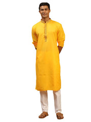 Vastramay Men's Yellow Cotton Blend Kurta & Pyjama Set