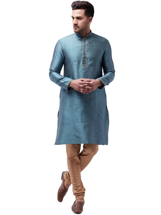 Vastramay Men's Light Blue Silk Blend Kurta Pyjama Set