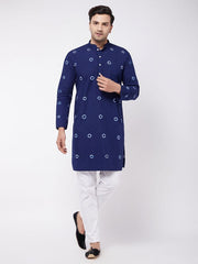 Vastramay Men's Blue And White Pure Cotton Kurta Pyjama Set