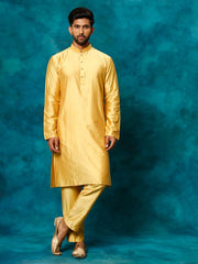 Shrestha By vastramay Men's Mustard Viscose Kurta Pyjama Set