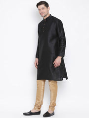 VM by Vastramay Men's Black Silk Blend Kurta Pyjama Set