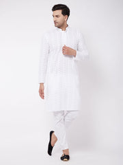 Vastramay Men's White Pure Cotton Kurta Pyjama Set