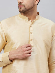 VM Men's Gold And Gold Cotton Blend Kurta Pyjama Set