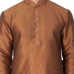 VM by Vastramay Men's Brown Silk Blend Kurta Pyjama Set