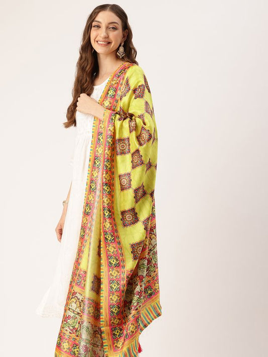 Sangam Prints Multi color Art Silk Printed Traditional Tassel Dupatta