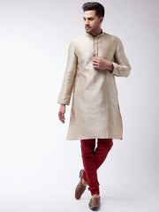 Vastramay Men's Beige Silk Blend Kurta Pyjama Set