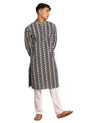 Vastramay Men's Black And White Pure Cotton Kurta Pyjama Set