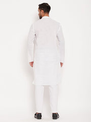 VM Men's White Cotton Kurta Pyjama Set