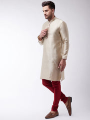 Vastramay Men's Beige Silk Blend Kurta Pyjama Set