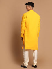 Shrestha By Vastramay Men's Yellow And Cream Georgette Kurta Pyjama Set