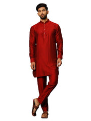 VASTRAMAY Men's Maroon Viscose Kurta Pyjama Set