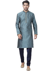 VASTRAMAY Men's Aqua Cotton Silk Blend Kurta and Pyjama Set