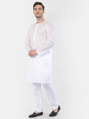 Vastramay Men's White Cotton Addi Kurta Pyjama Set