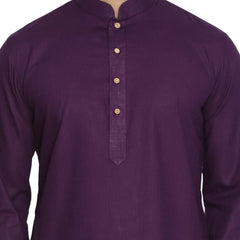 Vastramay Men's Purple Cotton Linen Blend Kurta Pyjama Set