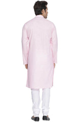 Vastramay Men's Pink Cotton Linen Blend Kurta Pyjama Set