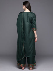 Indo Era Green Yoke Design Straight Kurta Palazzos With Dupatta Set