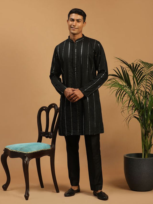 Shrestha By Vastramay Men's Black Viscose Kurta Pyjama Set