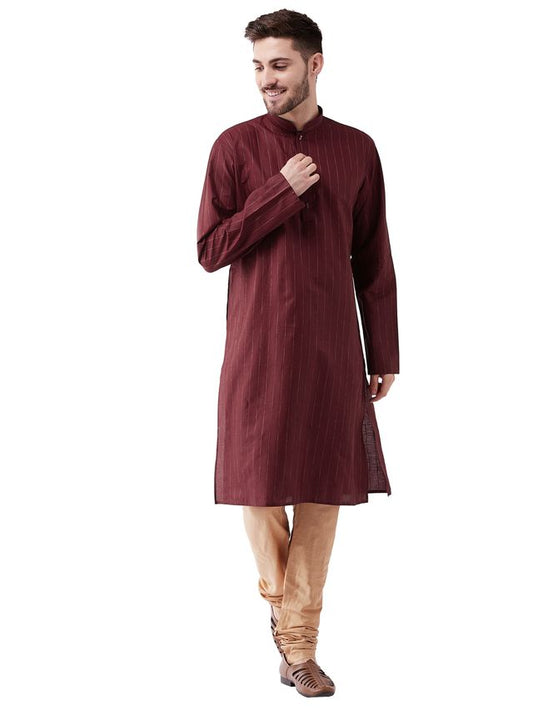 Vastramay Men's Maroon And Rose Gold Cotton Blend Kurta Pyjama Set