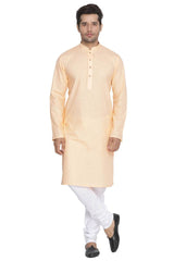 Vastramay Men's Beige Cotton Linen Blend Kurta Pyjama Set