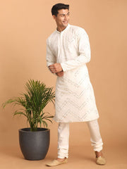 Shrestha By Vastramay Men's White Georgette Kurta Pyjama Set