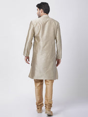 Vastramay Men's Beige Silk Blend Kurta Pyjama Set