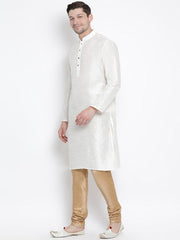 VM by Vastramay Men's White Silk Blend Kurta Pyjama Set