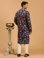 Vastramay Men's Multicolor-Base-Navy Blue And Cream Muslin Kurta Pyjama Set