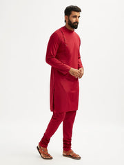 VASTRAMAY Men's Maroon Viscose Kurta Pyjama Set