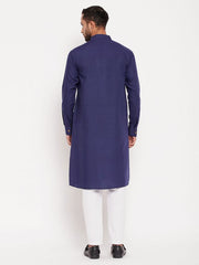 VM Men's Blue And White Cotton Blend Kurta Pyjama Set