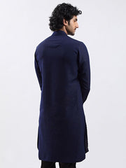 VASTRAMAY Men's Navy Blue Cotton Blend Kurta for Men.