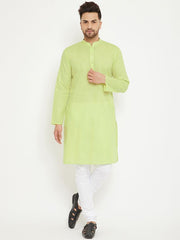 VM by Vastramay Men's Green And White Cotton Blend Kurta Pyjama Set