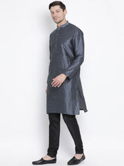 VM by Vastramay Men's Grey Silk Blend Kurta Pyjama Set