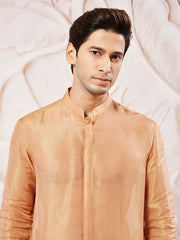 VASTRAMAY Men's Rust Tissue Silk Kurta Pyjama Set