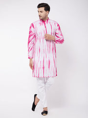 Vastramay Men's Pink And White Pure Cotton Kurta Pyjama Set